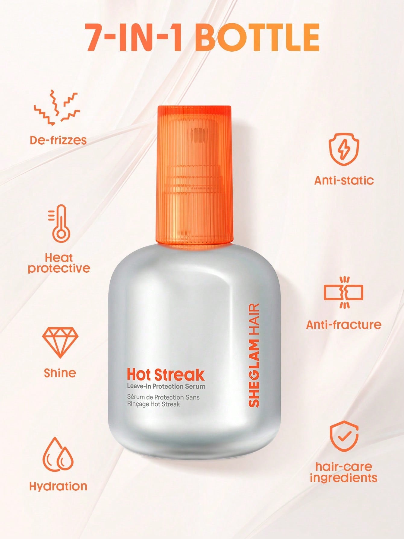 SHEGLAM Hot Streak 7-in-1 Leave-In Protection Serum — Rose Doux | Hydrolyzed Protein & Argan Oil