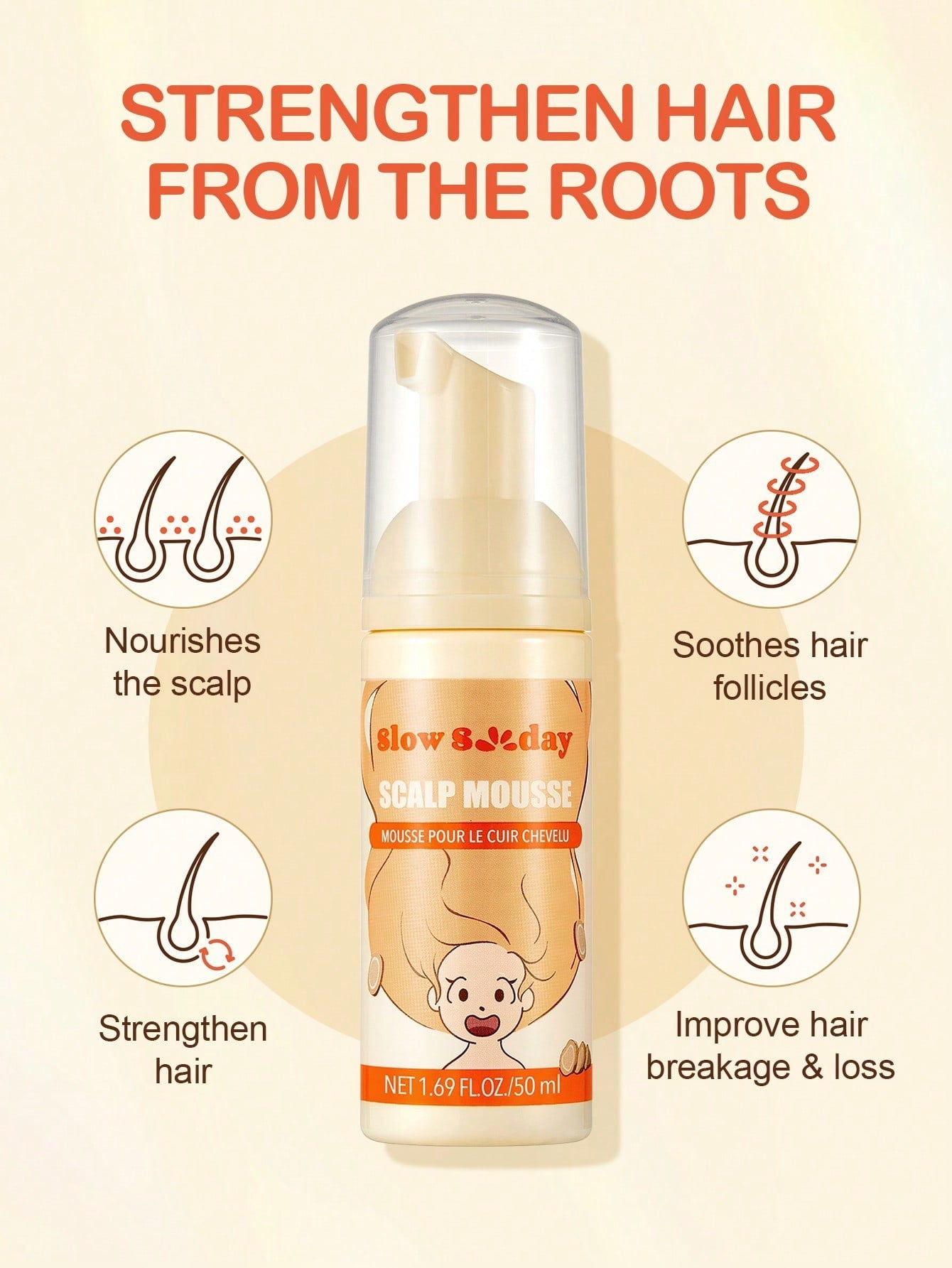 Slow 8 Day Scalp Mousse — Strengthen Hair from the Roots | Polygonum, Yeast Extract & Panax Ginseng | 50ml / 1.69 fl oz