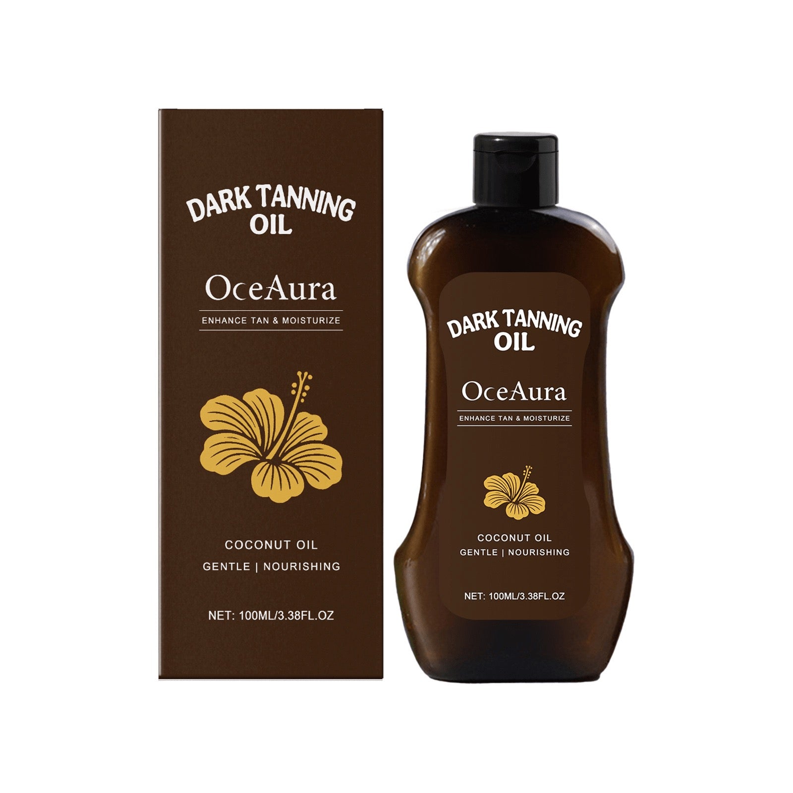 OceAura Dark Tanning Oil | Enhance Tan & Moisturise | Coconut Oil, Gentle & Nourishing | 100ml / 3.38 fl oz