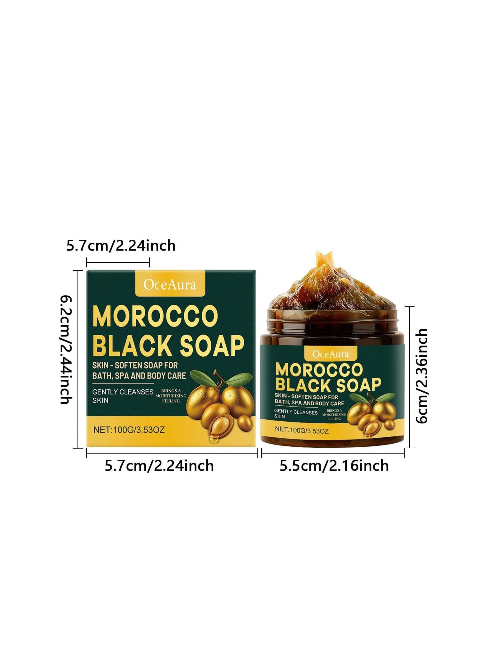 OceAura Morocco Black Soap | Skin-Soften Soap for Bath, Spa & Body Care | 100g / 3.53 oz