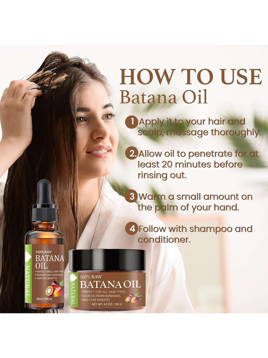 Natural 100% Raw Batana Oil Set — Hair Mask 120g & Dropper Oil 30ml | Sourced from Honduras Koo