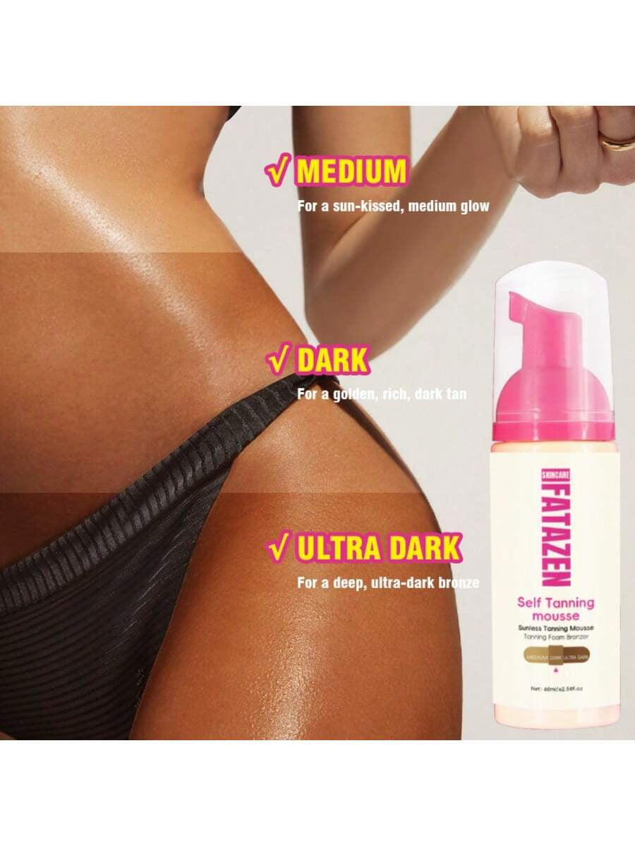 Fatazen Self Tanning Mousse with Applicator Mitt | Sunless Tanning Foam Bronzer | Medium, Dark & Ultra Dark | 60ml / 2.54 fl oz