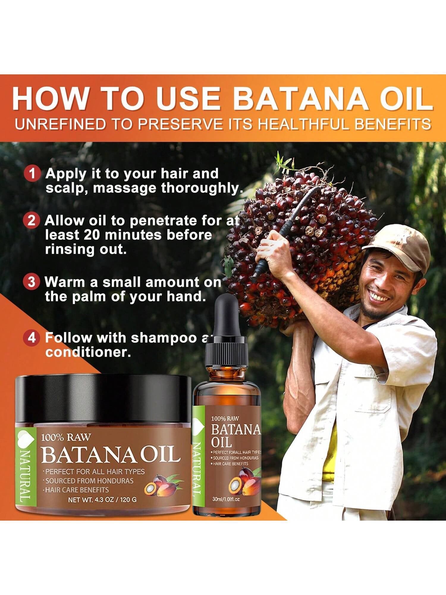 Natural 100% Raw Batana Oil Set — Hair Mask 120g & Dropper Oil 30ml | Sourced from Honduras Koo
