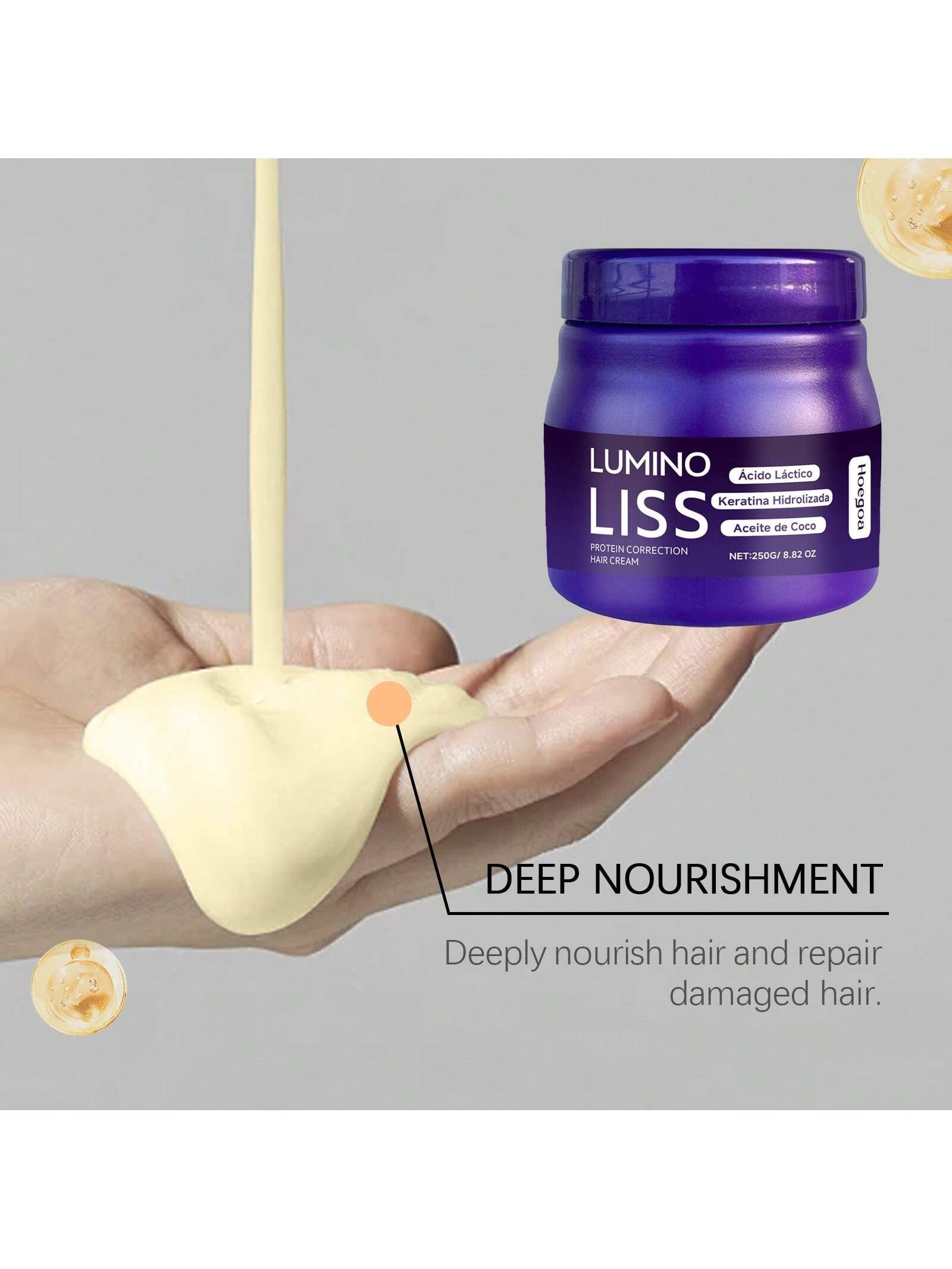 Hoogoa Lumino Liss Protein Correction Hair Cream — Lactic Acid, Hydrolyzed Keratin & Coconut Oil | 250g / 8.82 oz