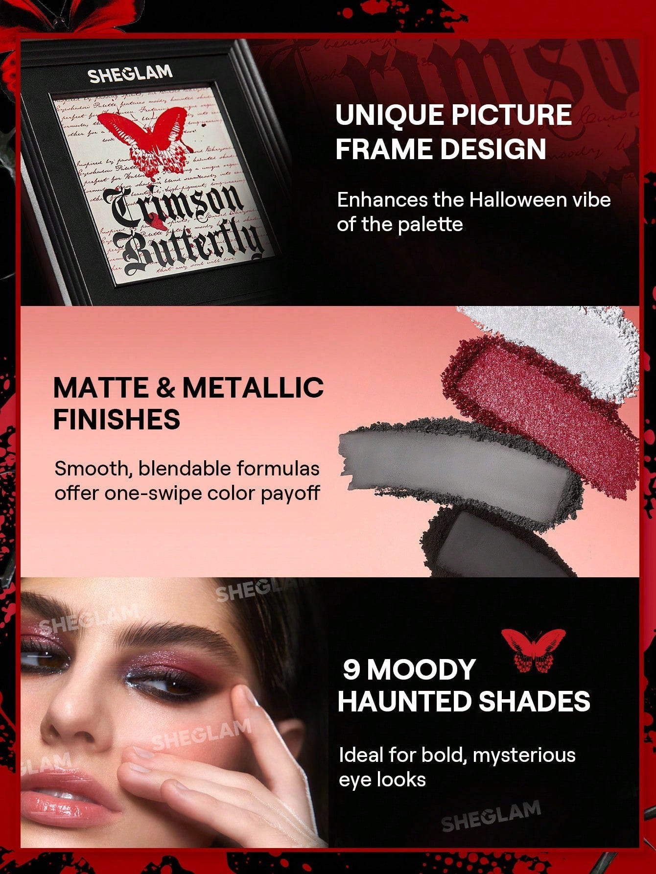 SHEGLAM Crimson Butterfly Eyeshadow Palette — 9 Shades