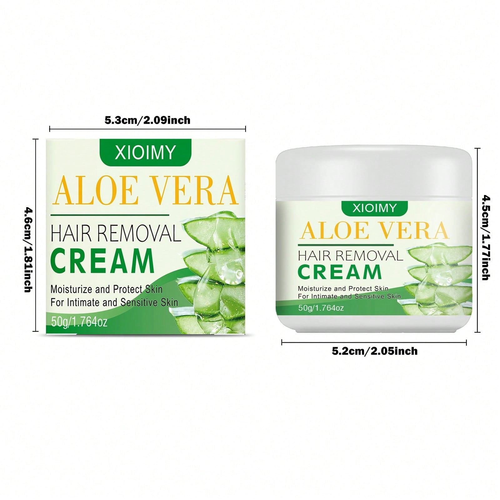 Xioimy Aloe Vera Hair Removal Cream | Moisturize and Protect Skin | For Intimate and Sensitive Skin | 50g / 1.764 oz
