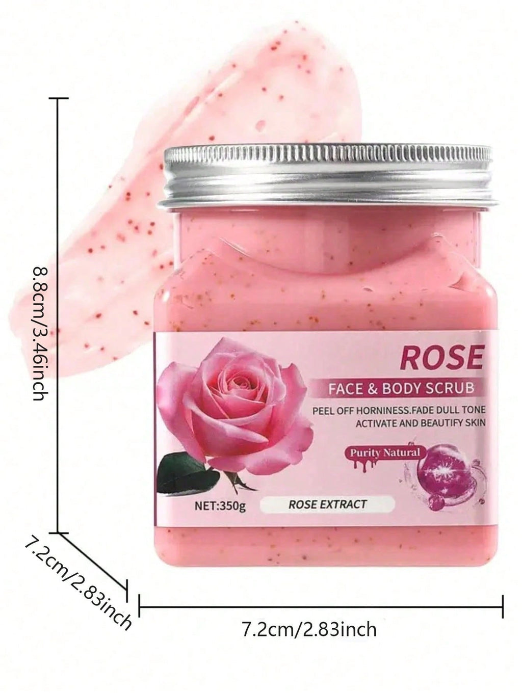 Purity Natural Face & Body Scrub | Rose, Strawberry, Avocado, Coconut, Kojic Acid, Blueberry & Vitamin C | 350g / 12.35 oz