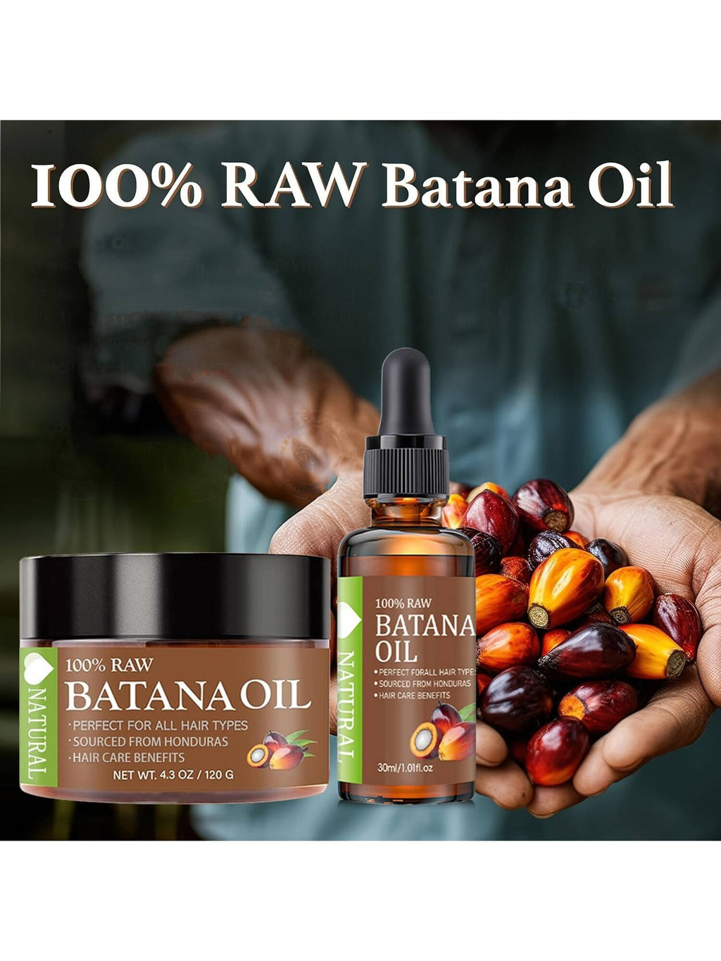 Natural 100% Raw Batana Oil Set — Hair Mask 120g & Dropper Oil 30ml | Sourced from Honduras Koo