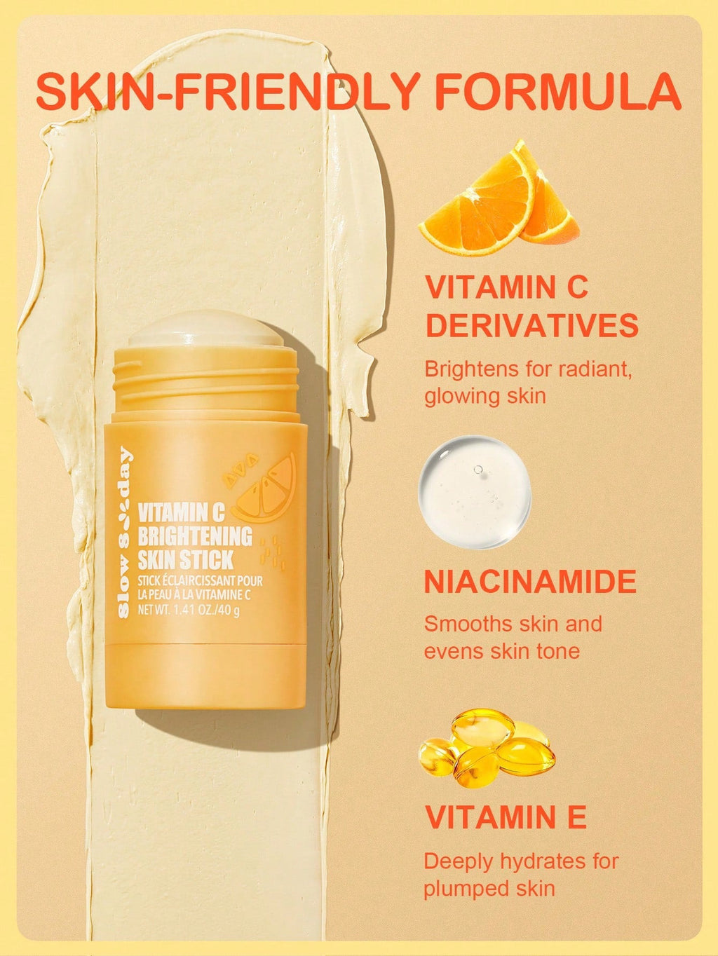 Slow Sunday Vitamin C Brightening Skin Stick | Vitamin C Derivatives, Niacinamide & Vitamin E | 1.41 oz / 40g