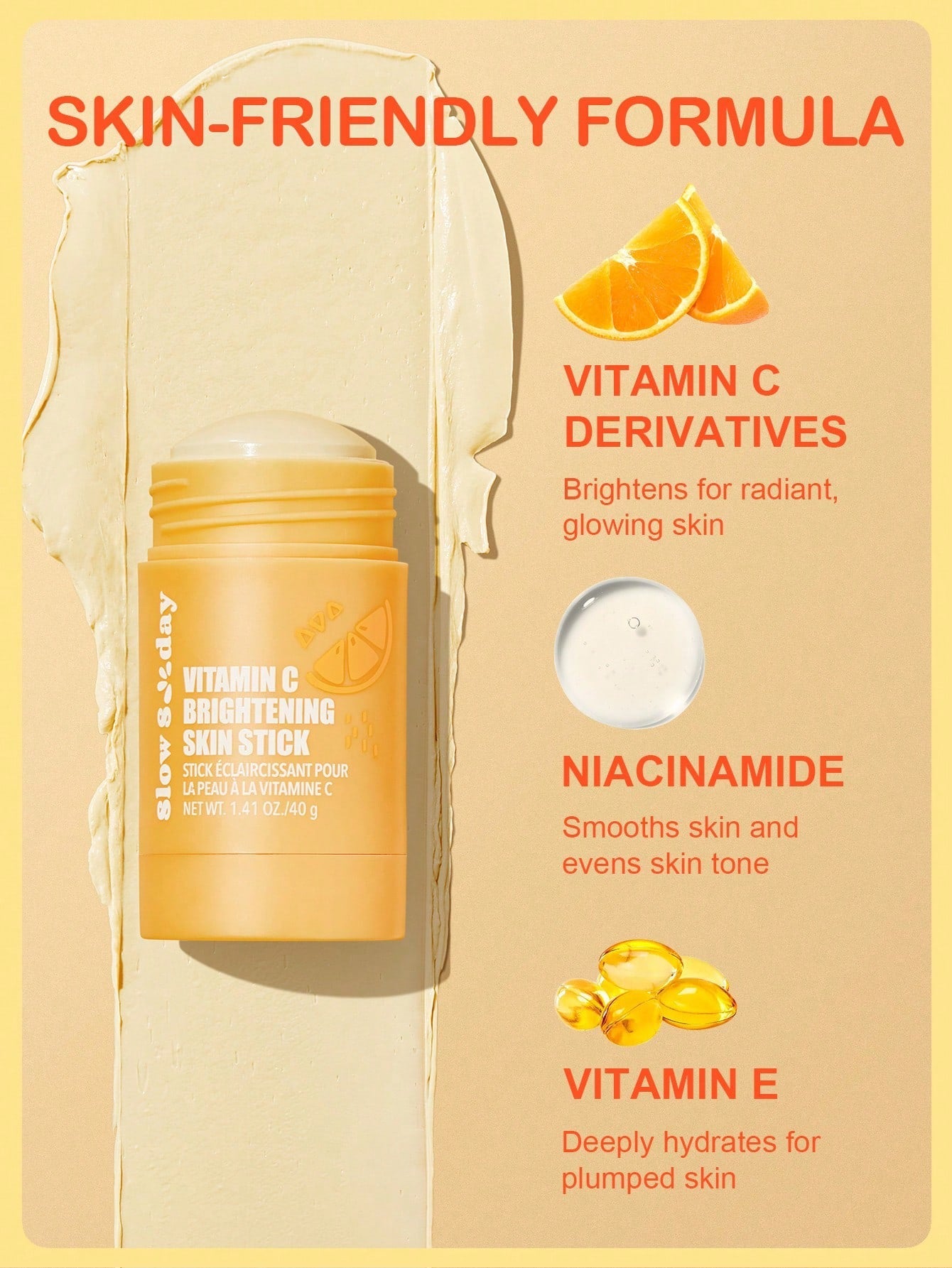 Slow Sunday Vitamin C Brightening Skin Stick | Vitamin C Derivatives, Niacinamide & Vitamin E | 1.41 oz / 40g