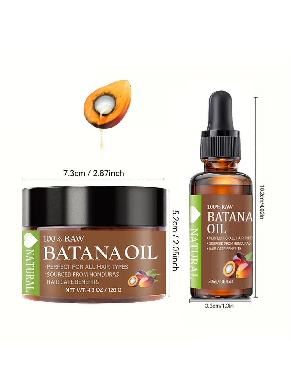 Natural 100% Raw Batana Oil Set — Hair Mask 120g & Dropper Oil 30ml | Sourced from Honduras Koo