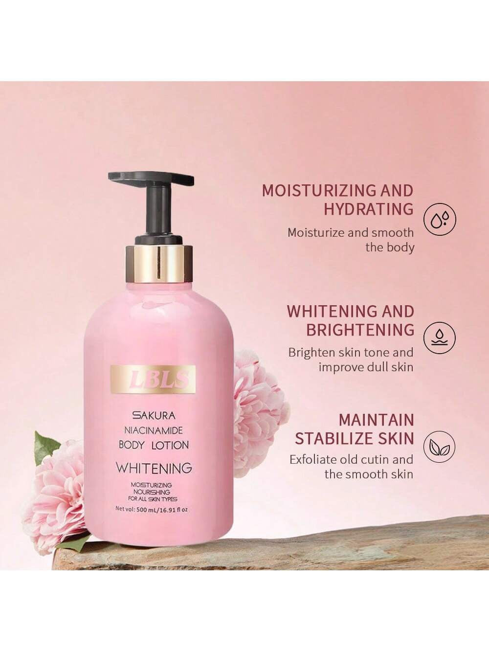 LBLA Sakura Niacinamide Whitening Body Lotion | Moisturising, Nourishing, For All Skin Types | 500ml / 16.91 fl oz