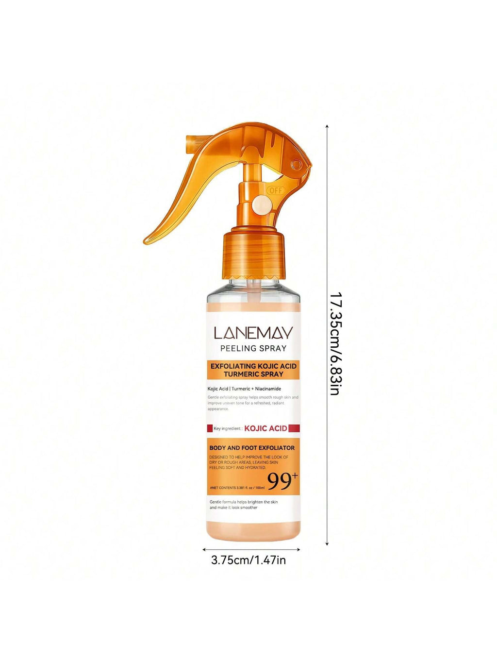 Lanemay Exfoliating Kojic Acid Turmeric Peeling Spray | KP Bump Eraser Body & Foot Exfoliator | 100ml / 3.381 fl oz