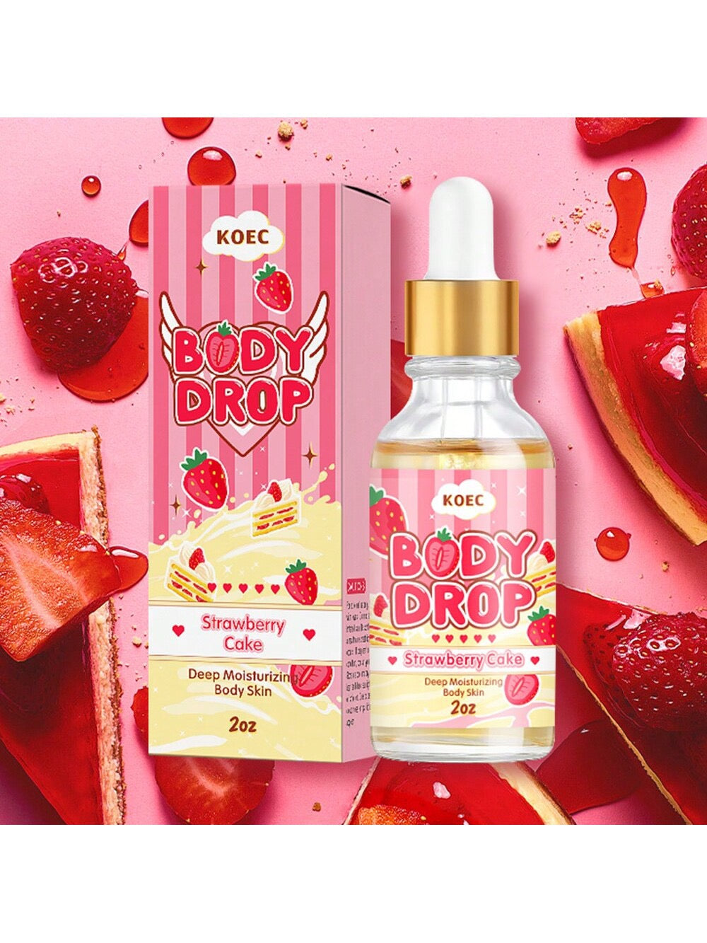 KOEC Strawberry Cake Body Drop & Body Butter Set | Deep Moisturising Body Skin | 2oz Body Drop / 4oz Body Butter