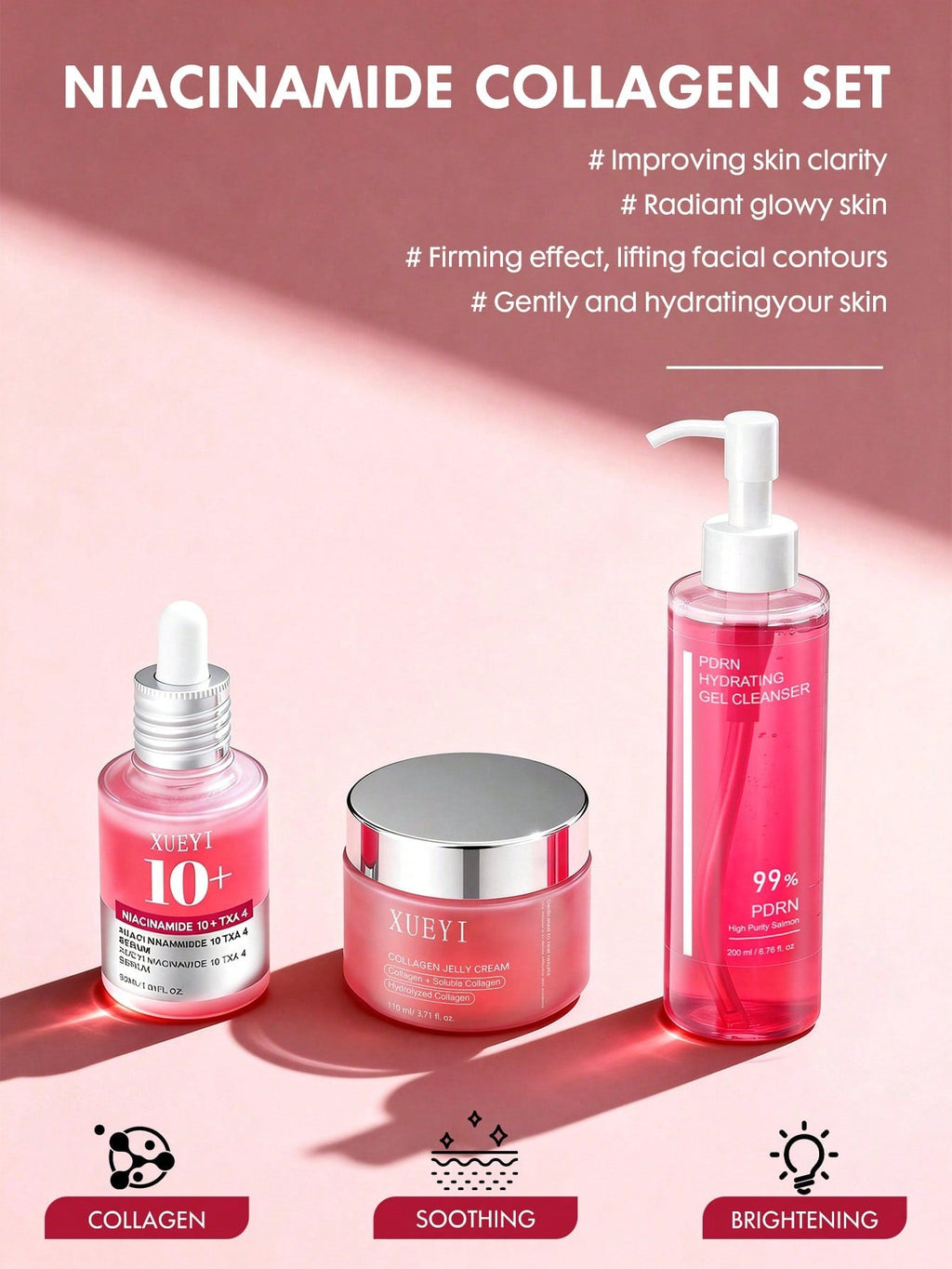 XUEYI Niacinamide Collagen Set — Cleanser + Serum + Cream (3-Piece)