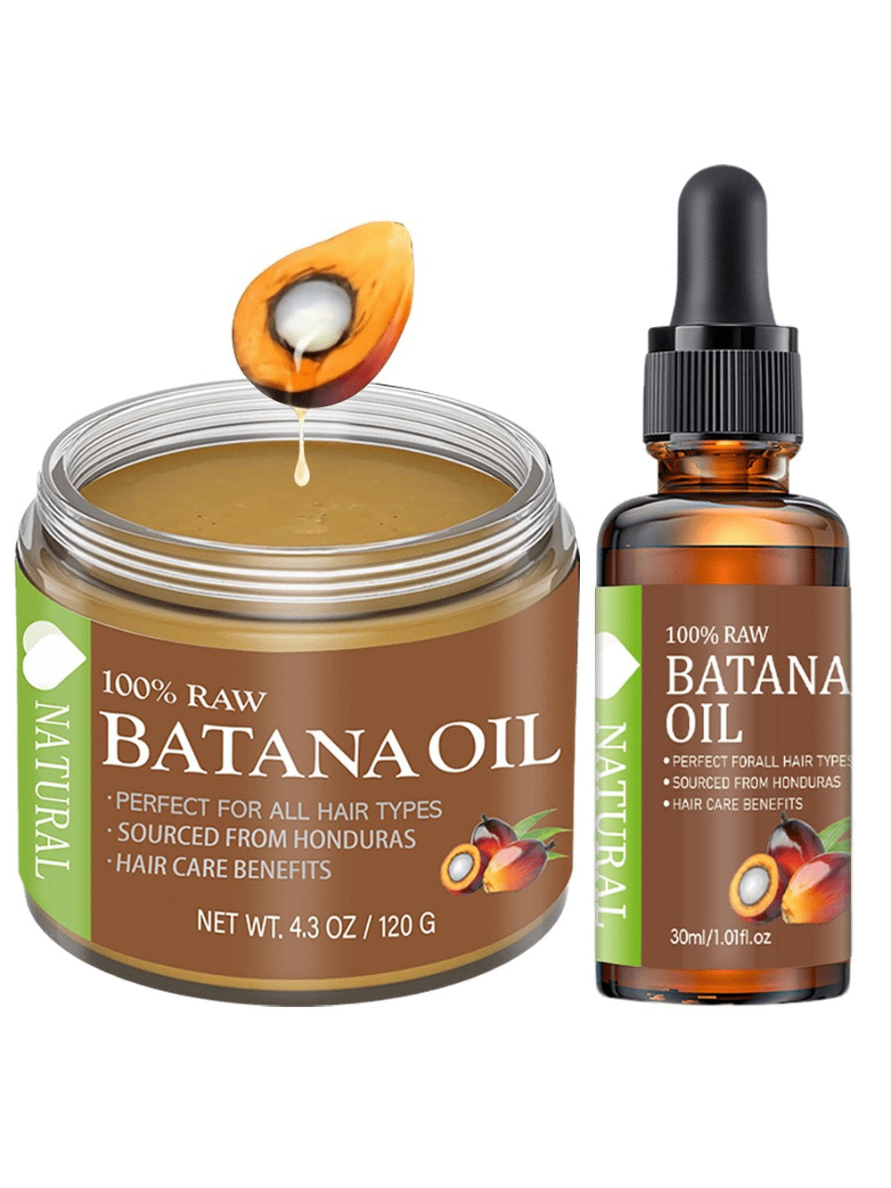 Natural 100% Raw Batana Oil Set — Hair Mask 120g & Dropper Oil 30ml | Sourced from Honduras Koo