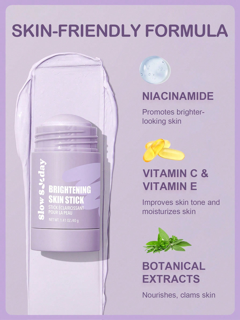 Slow Sunday Brightening Skin Stick | Niacinamide, Vitamin C & E, Botanical Extracts | 1.41 oz / 40g