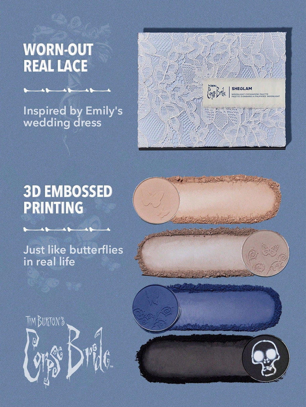 SHEGLAM x Tim Burton’s Corpse Bride Moonlight Eyeshadow Palette — 12 Shades