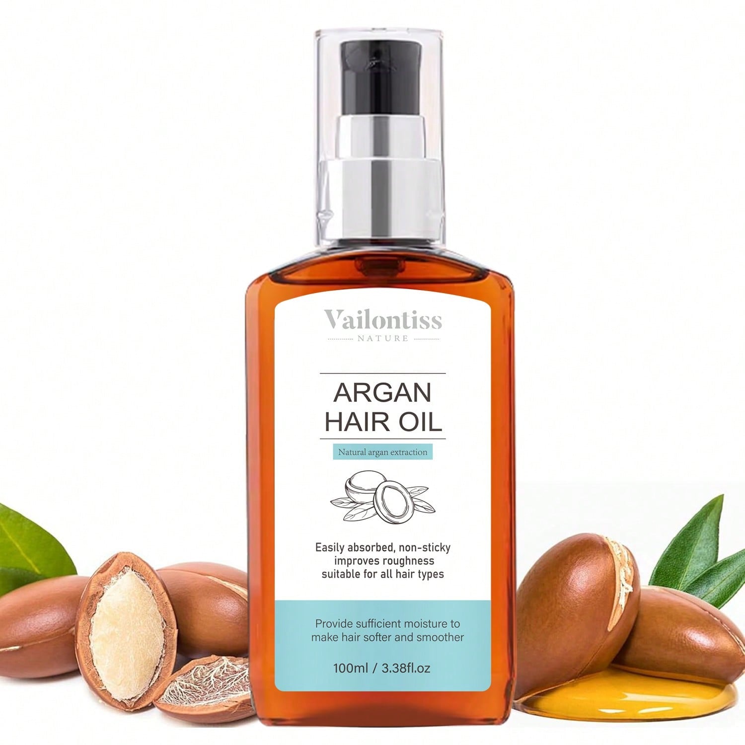 Vailontiss Nature Argan Hair Oil — Natural Argan Extraction | 100ml / 3.38 fl oz