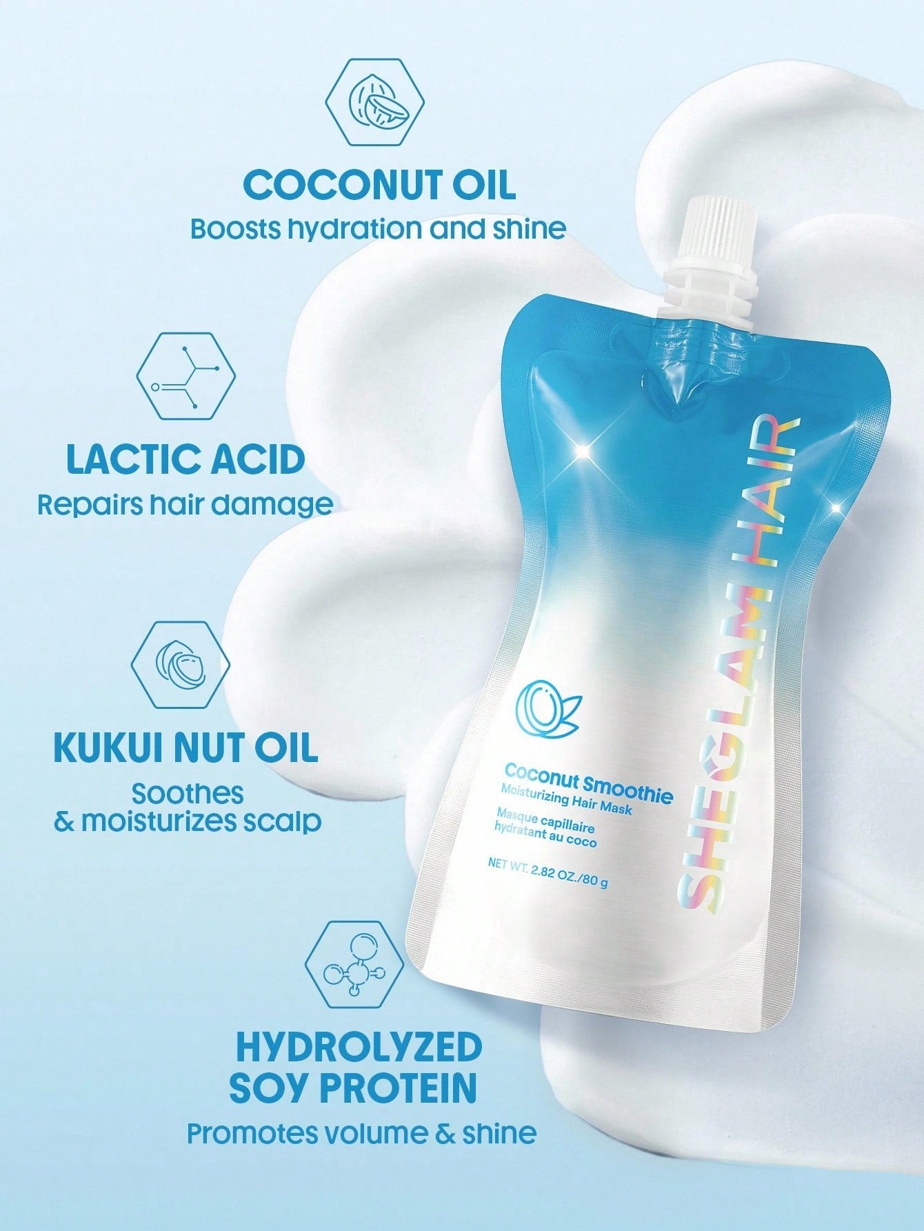SHEGLAM Coconut Smoothie Moisturizing Hair Mask — Hydrate & Quench Thirsty Strands | 80g / 2.82 oz