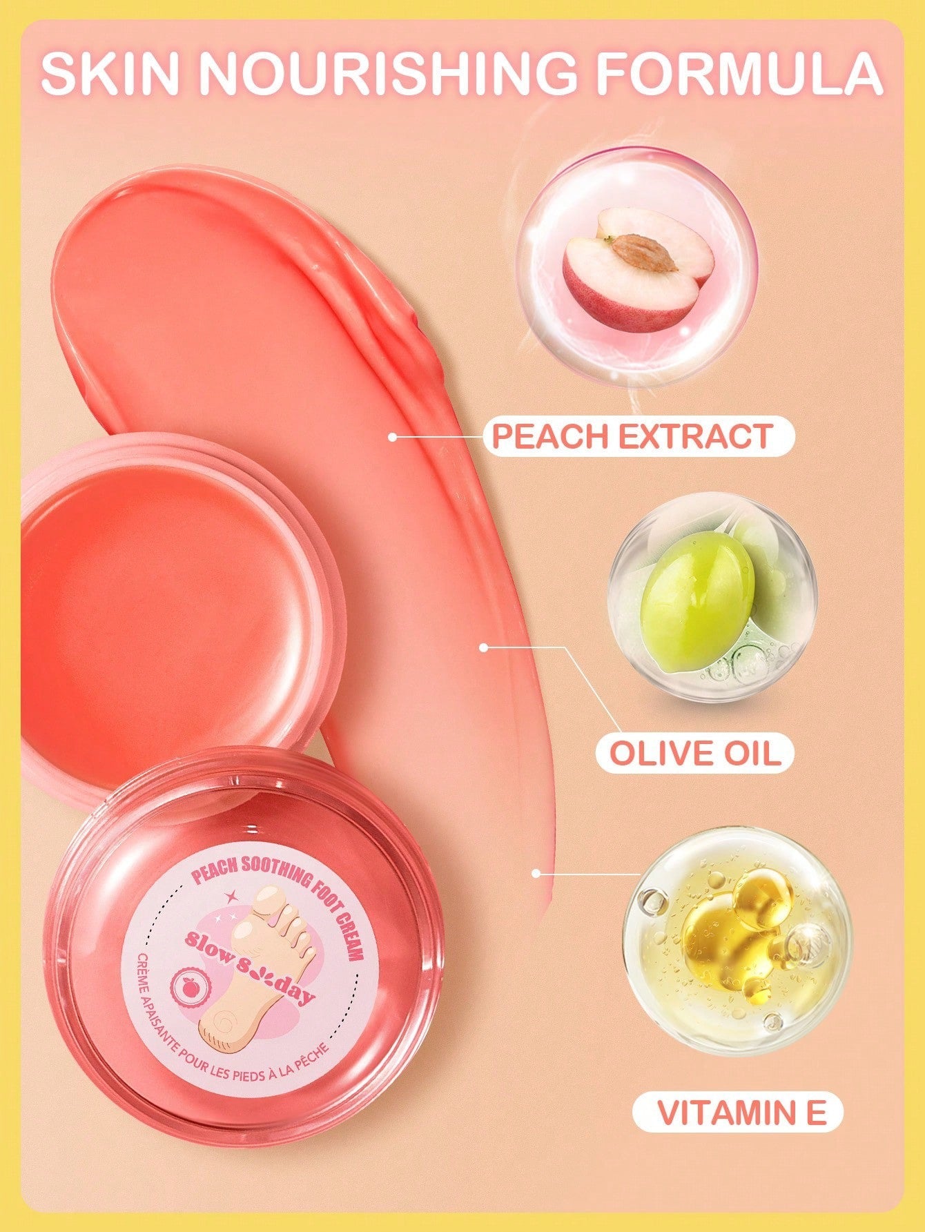 Slow Sunday Peach Soothing Foot Cream | Full Body Softness | Soothing Relief, Pure Foot Care & Travel-Friendly | Peach Extract, Olive Oil & Vitamin E