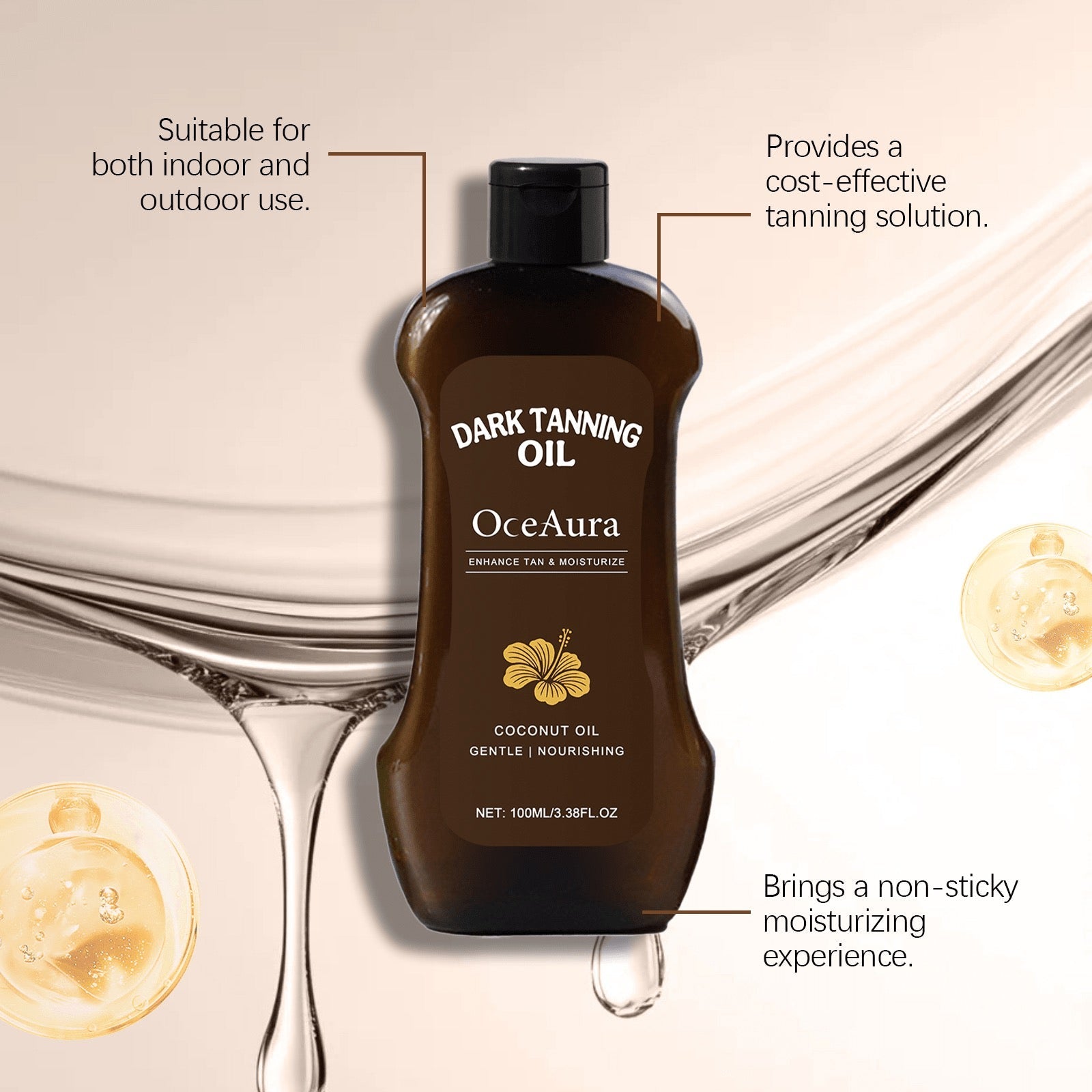 OceAura Dark Tanning Oil | Enhance Tan & Moisturise | Coconut Oil, Gentle & Nourishing | 100ml / 3.38 fl oz