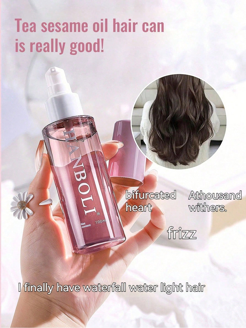 HANBOLI Fragrant Brightening Hair Essence Serum — Tea Seed Oil & Camellia | 100ml / 3.38 fl oz