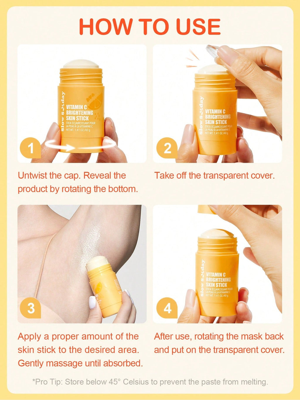 Slow Sunday Vitamin C Brightening Skin Stick | Vitamin C Derivatives, Niacinamide & Vitamin E | 1.41 oz / 40g