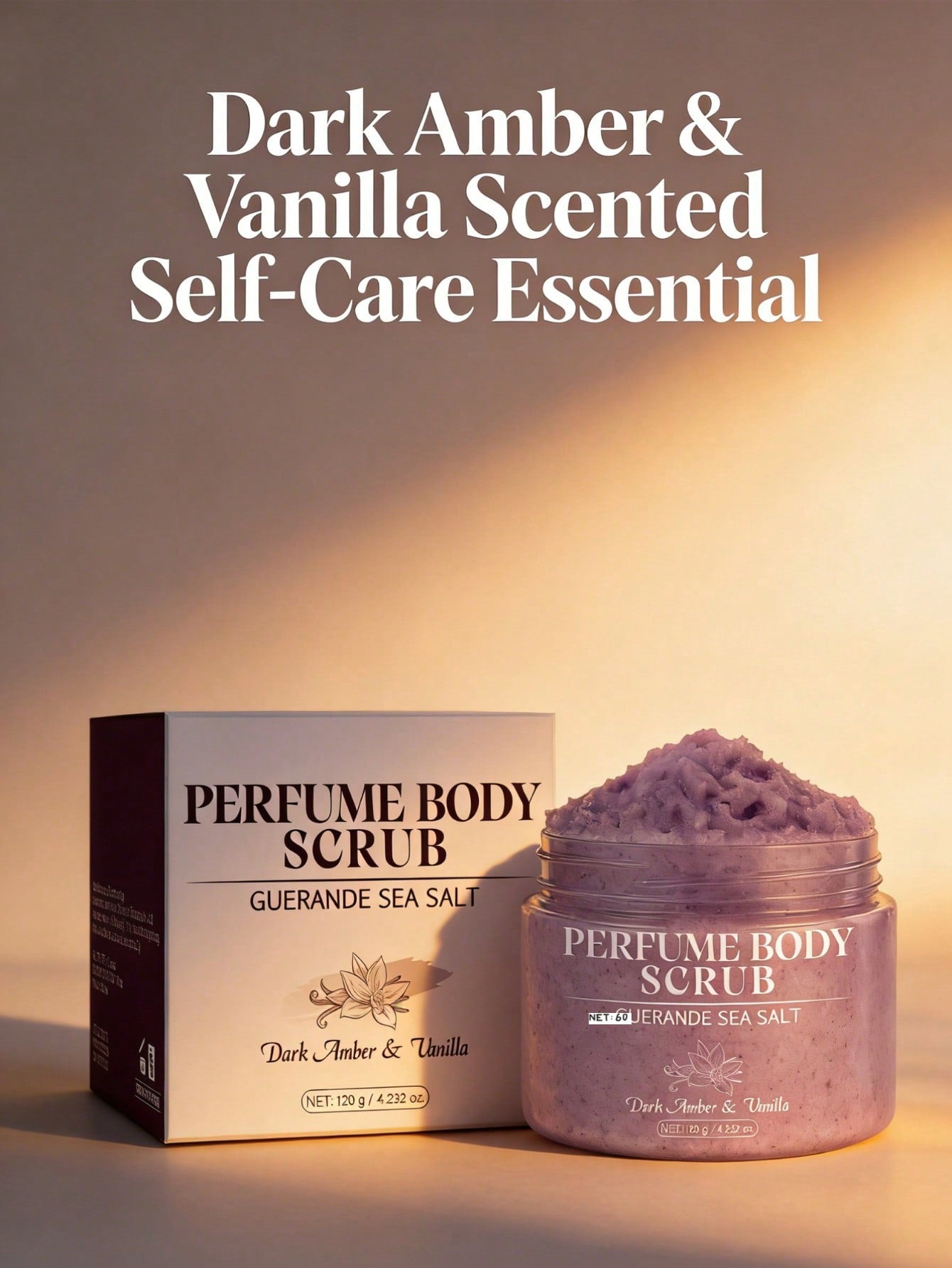 Perfume Body Scrub | Guerande Sea Salt | Dark Amber & Vanilla | Lightweight Texture, Refreshes & Polishes Skin | 120g / 4.232 oz