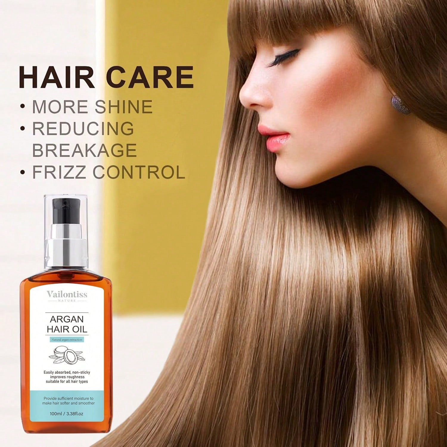 Vailontiss Nature Argan Hair Oil — Natural Argan Extraction | 100ml / 3.38 fl oz