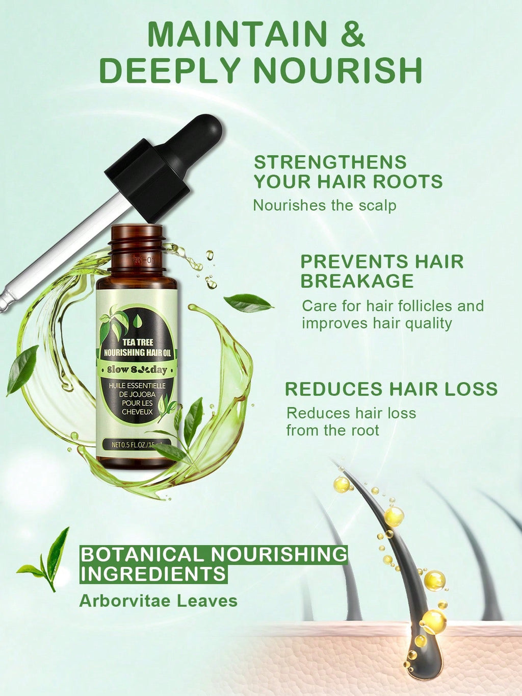 Slow 8 Day Tea Tree Nourishing Hair Oil — Prevent Hair Loss & Strengthen Roots | 30ml / 1 fl oz