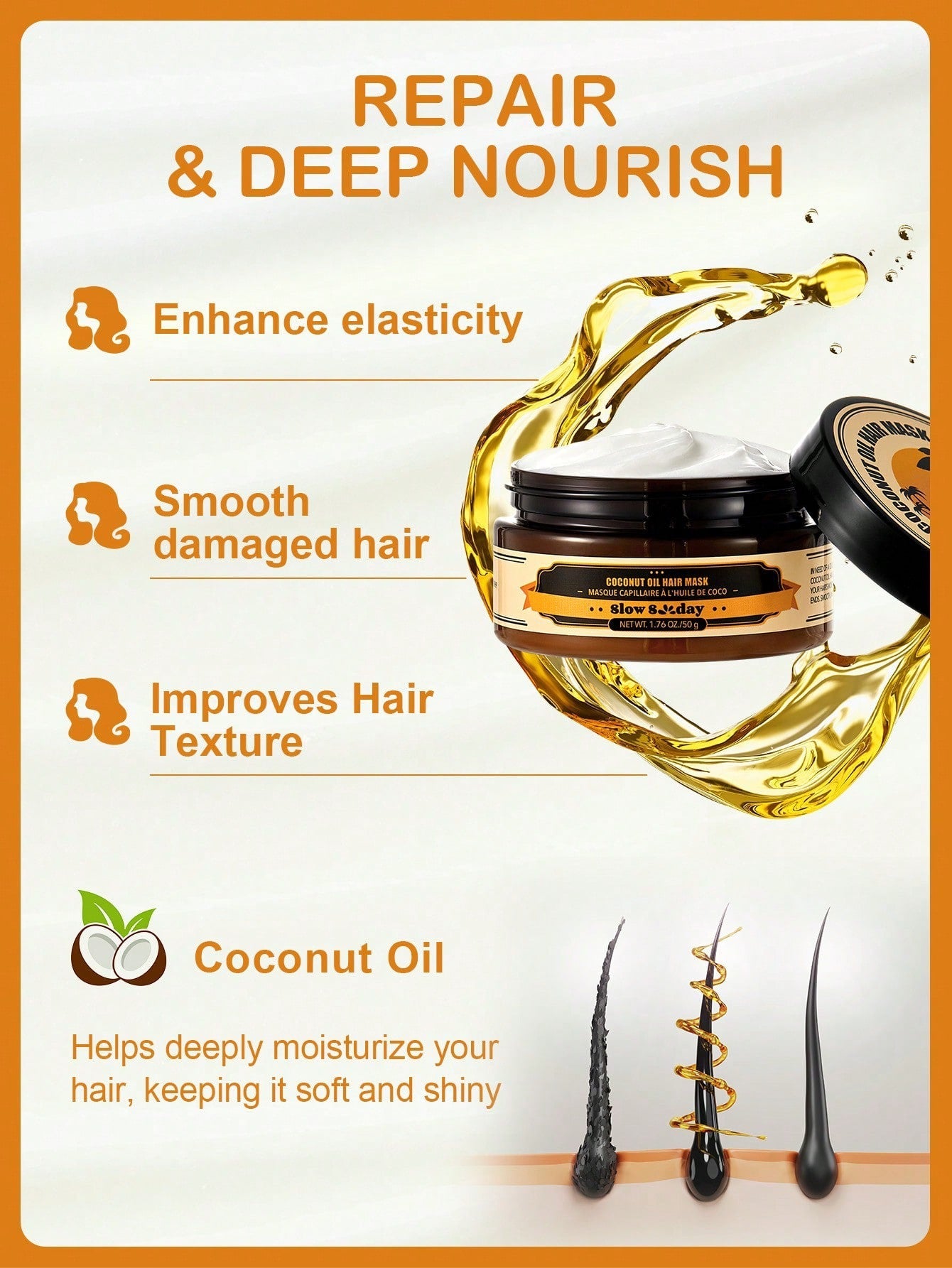 Slow 8 Day Coconut Oil Hair Mask — Repair Damaged Hair | 50g / 1.76 oz