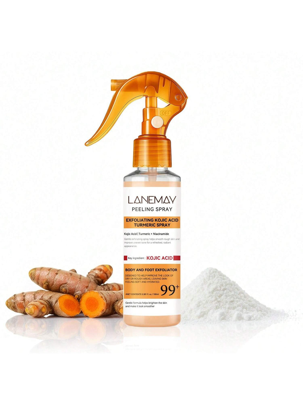 Lanemay Exfoliating Kojic Acid Turmeric Peeling Spray | KP Bump Eraser Body & Foot Exfoliator | 100ml / 3.381 fl oz