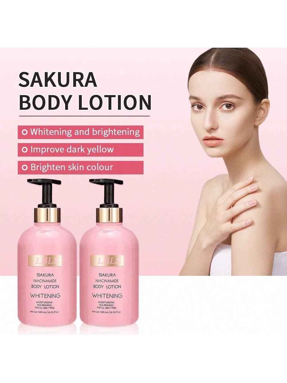 LBLA Sakura Niacinamide Whitening Body Lotion | Moisturising, Nourishing, For All Skin Types | 500ml / 16.91 fl oz