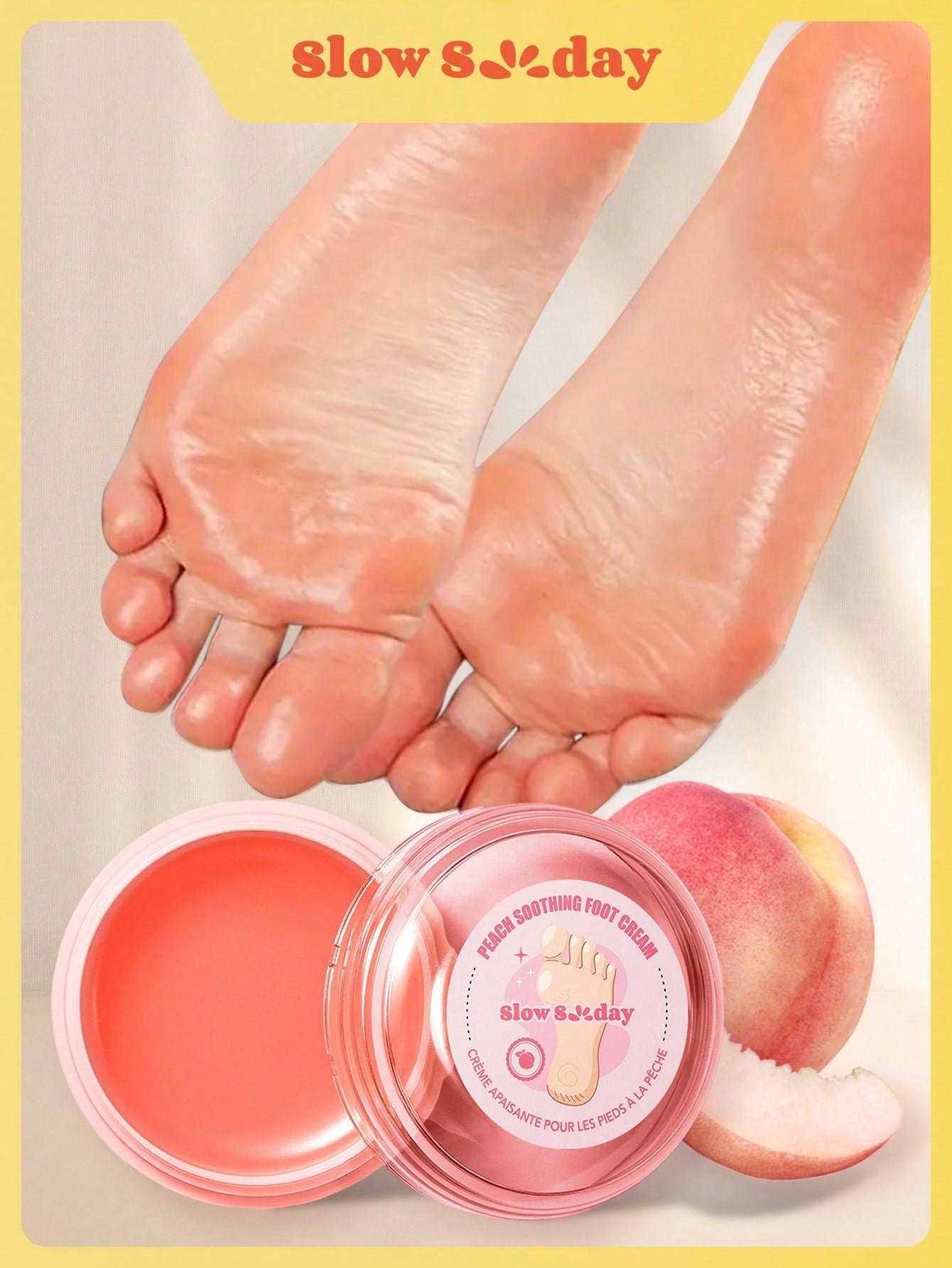 Slow Sunday Peach Soothing Foot Cream | Full Body Softness | Soothing Relief, Pure Foot Care & Travel-Friendly | Peach Extract, Olive Oil & Vitamin E