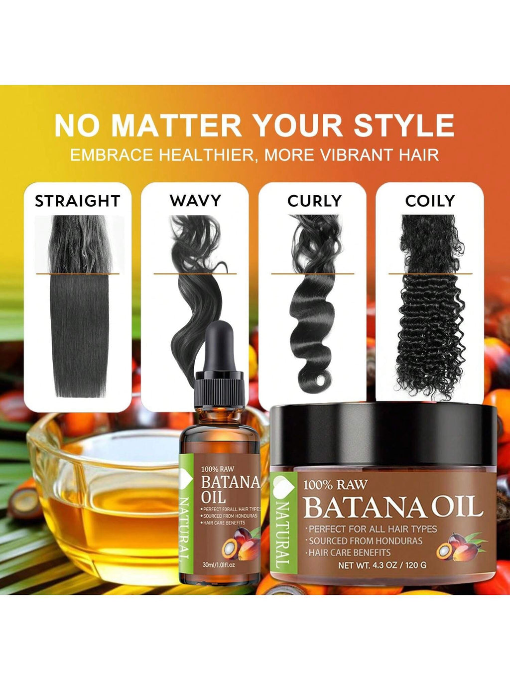 Natural 100% Raw Batana Oil Set — Hair Mask 120g & Dropper Oil 30ml | Sourced from Honduras Koo